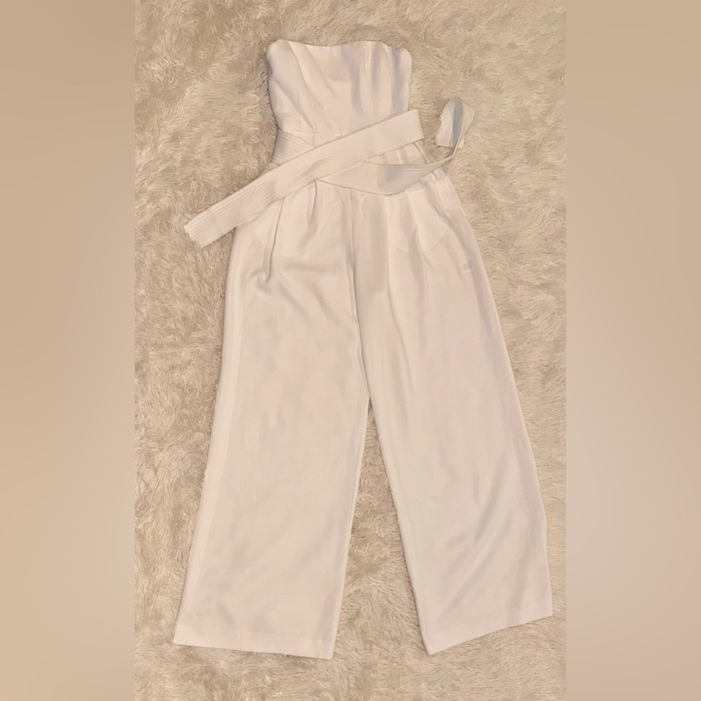 NWOT A.L.C. elise white strapless belted wide leg jumpsuit sz 0 - Picture 2 of 6